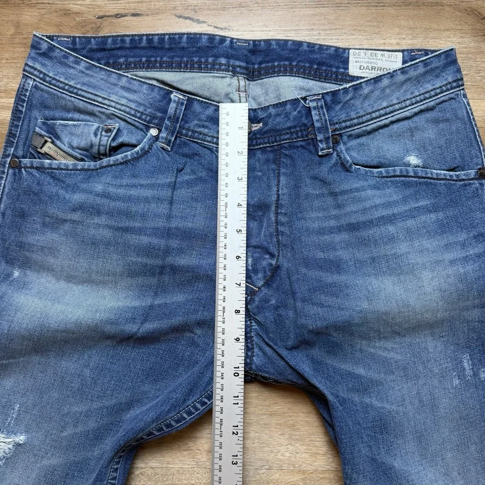 Diesel Darron Jeans Men 33x30 Blue Slim Tapered Medium Wash Distress Faded 0886Q - Picture 14 of 16